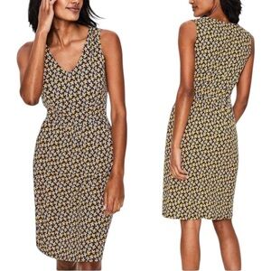 NEW Boden Melinda Navy Blue Yellow Daisy Printed Sleeveless Jersey Knit Dress  8